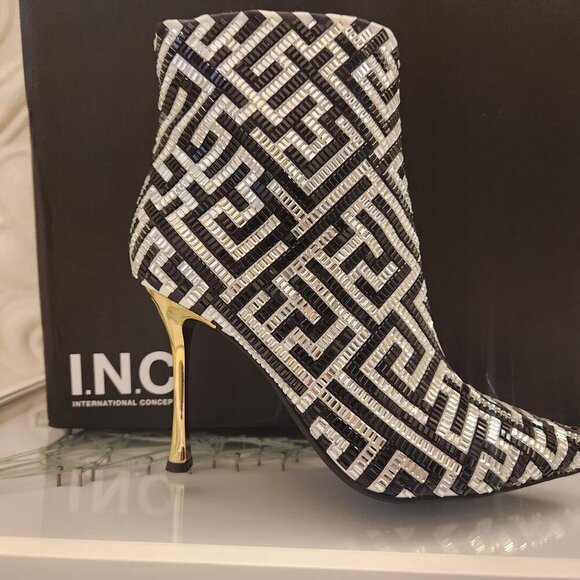 INC Womens Rakima 3 Black Embellished Pointed Toe Dressy Booties Shoes New - Picture 1 of 12
